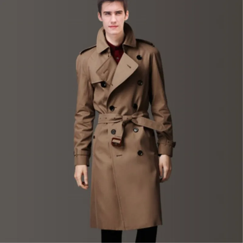 Men's Medium-Long Khaki Trench Coat Single Breasted Slim Fit Monochrome 3XL Spring Autumn Wear - Image 3