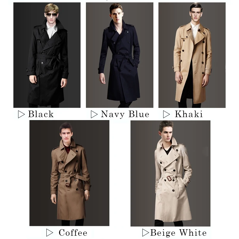 Men's Medium-Long Khaki Trench Coat Single Breasted Slim Fit Monochrome 3XL Spring Autumn Wear - Image 5