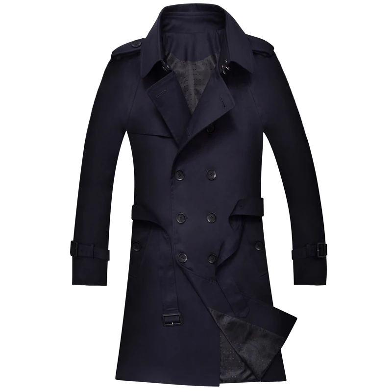 Men's Medium-Long Khaki Trench Coat Single Breasted Slim Fit Monochrome 3XL Spring Autumn Wear - Image 4