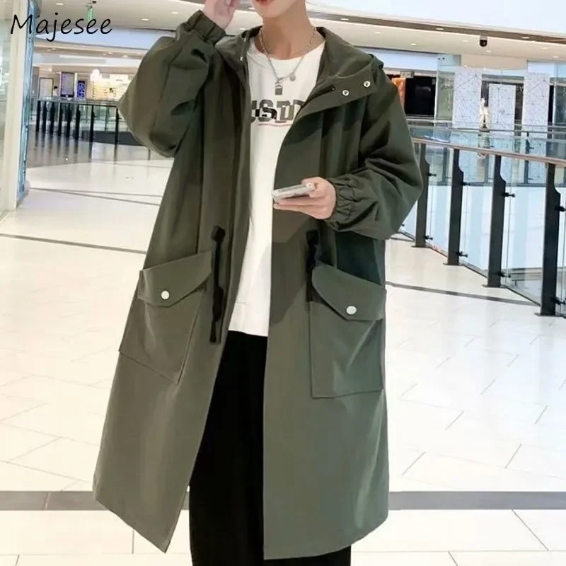 Trench Coat Men Loose Handsome Kpop Chic Pockets Streetwear All-match Personality Spring Autumn Vintage Casual Мужская Одежда