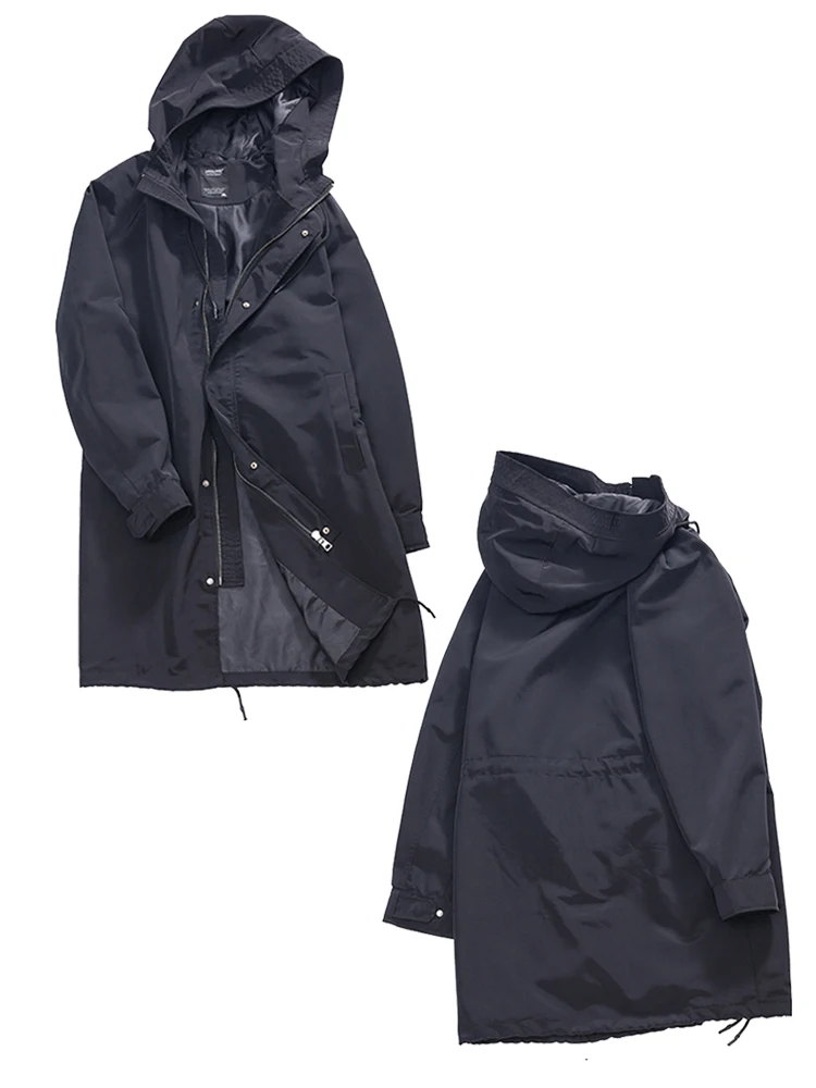 Spring Autumn Long Trench Coat Men Fashion Hooded Windbreaker Black Overcoat Casual Jackets - Image 5