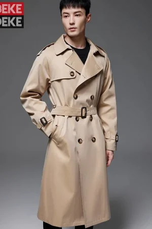 British Style Mens Belt Long Trench Coat Loose Fit Double Breasted Windbreaker Autumn Waterproof Outerwear Overcoat Big Size 6XL