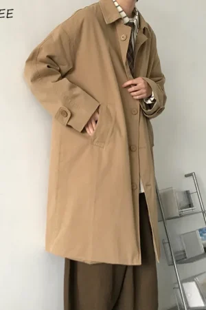 Japanese Vintage Trench Men Casual Popular Long Coats Youthful Handsome High Street Outwear England Autumn Newest Ulzzang Ins