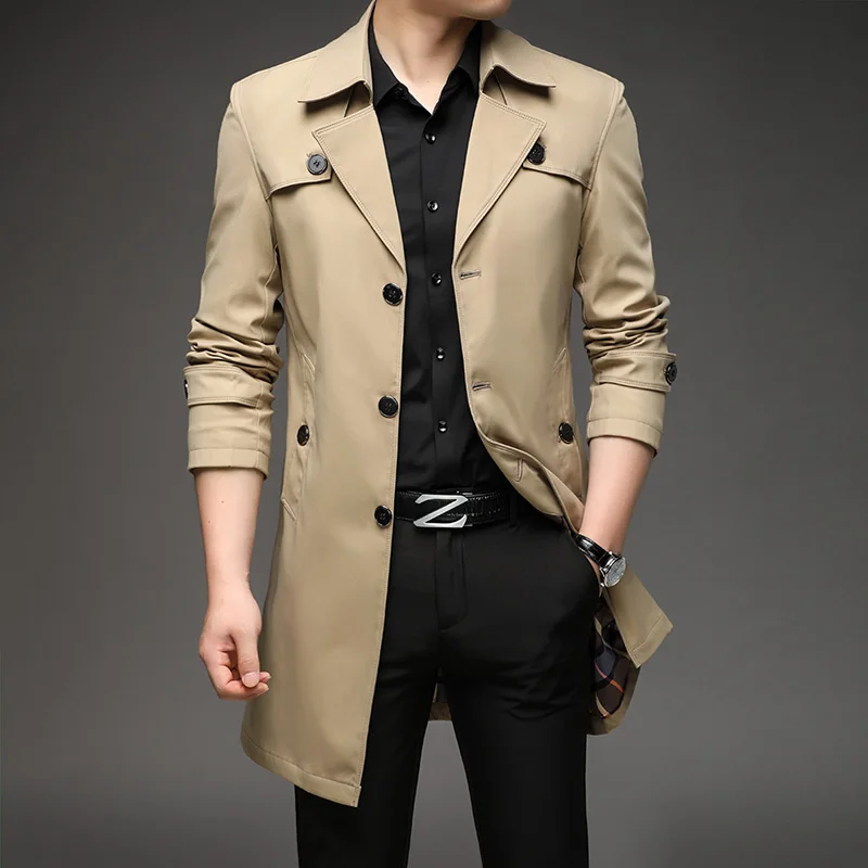 Spring Autumn Long Trench Men Fashion Business Casual Windbreaker Coat Mens Solid Single Breasted Trench Outerwear Plus Size 5Xl - Image 6