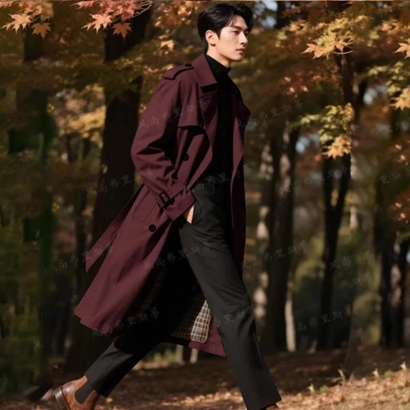 Men's Double-breasted Oversized Trench Coat Business Casual Lengthen Handsome Spring Autumn Fashion Outerwear - Image 3